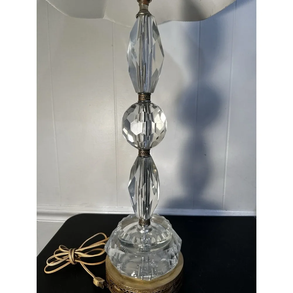 Antique Hollywood Regency Crystal Lamp Stacked Berger Swivel W/‎ Filigree Base